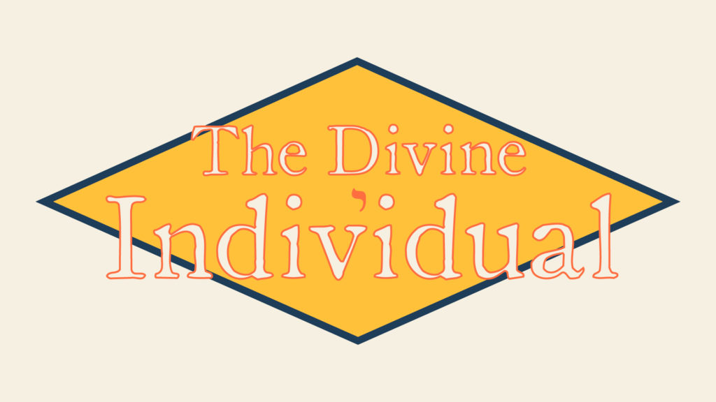 Title banner says "The Divine Individual" over a yellow losange with a red Yod in the center.