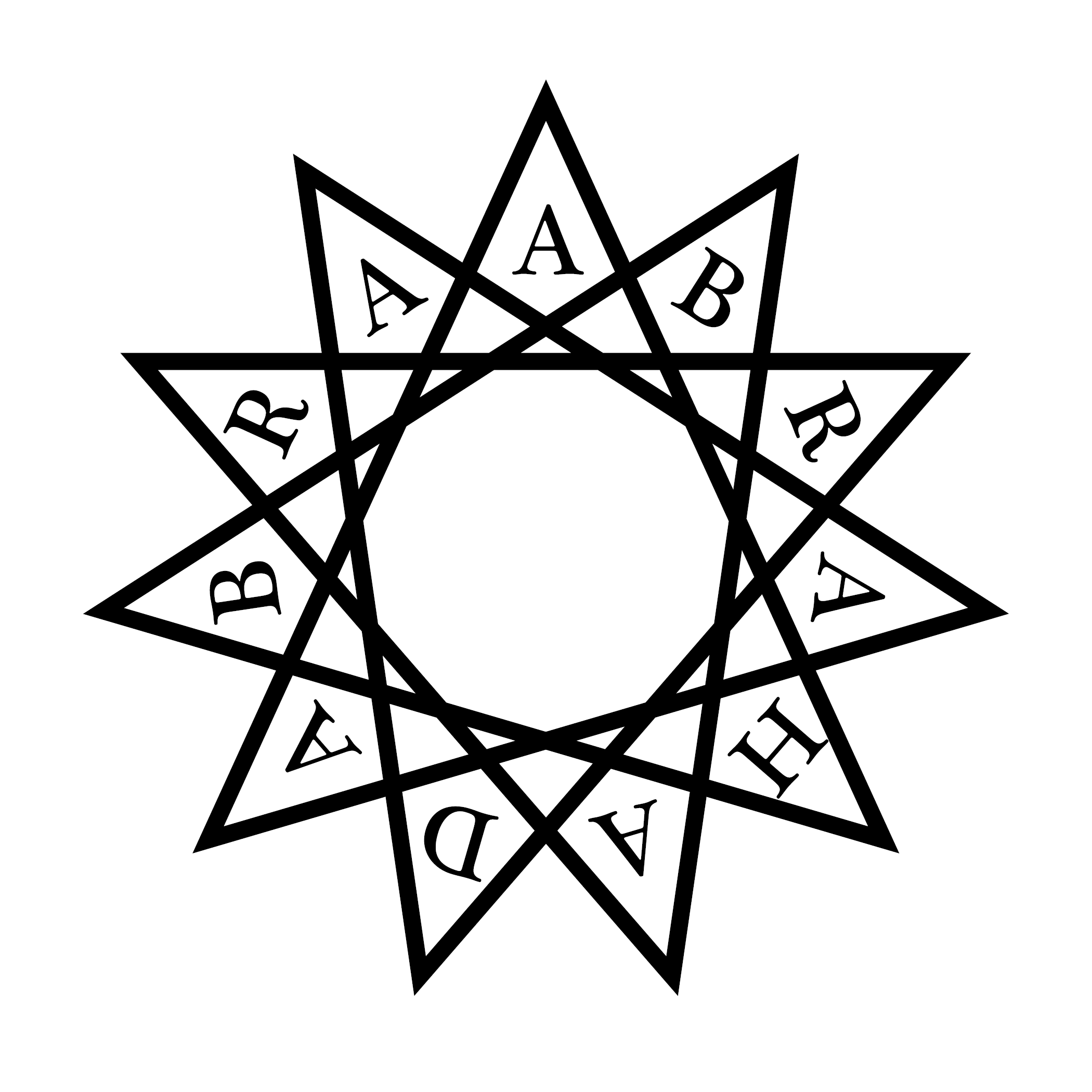 The letters of ABRAHADABRA arranged within an eleven-pointed star.