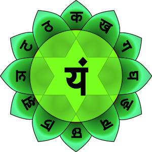 depiction of the anahata chakra as a lotus of 12 petals
