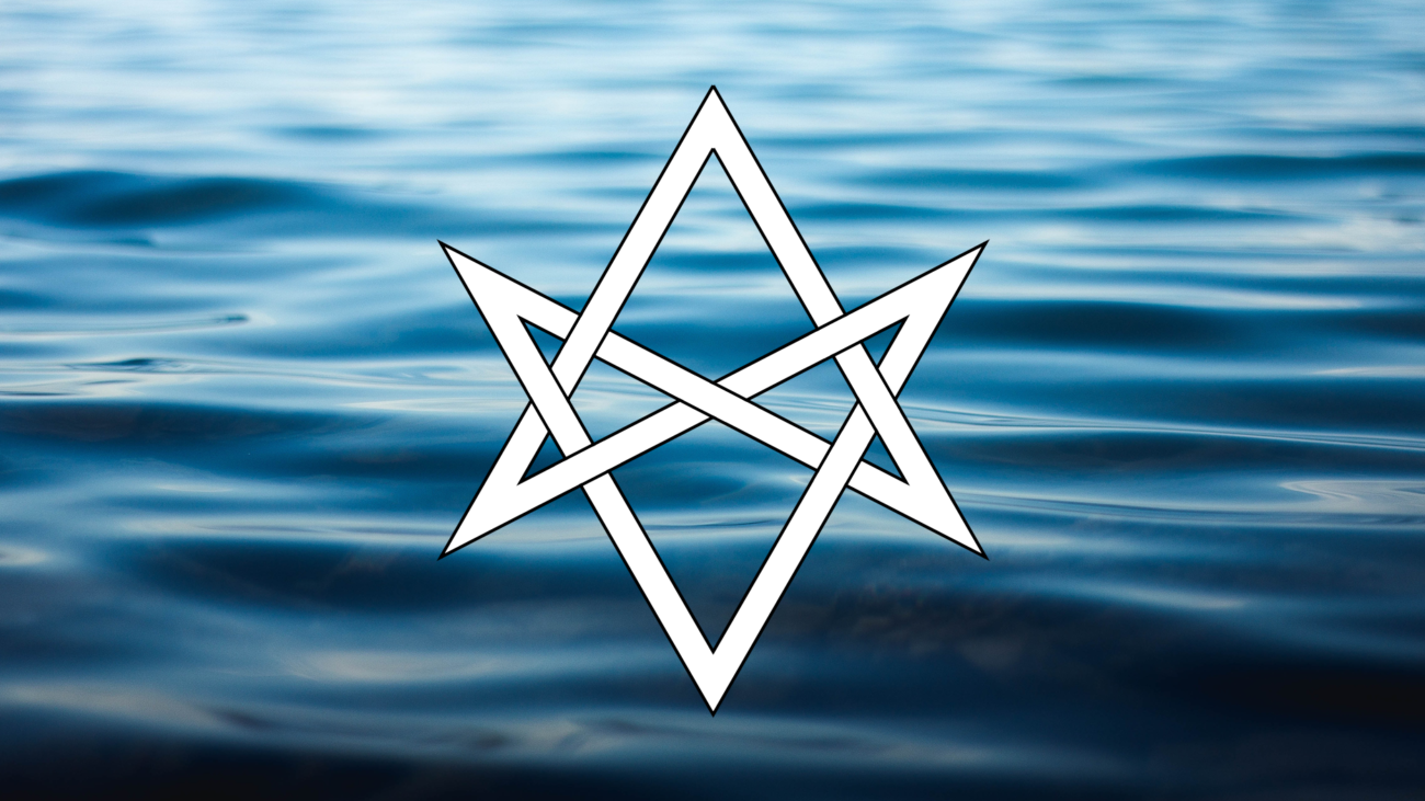 water with a unicursal hexagram in front