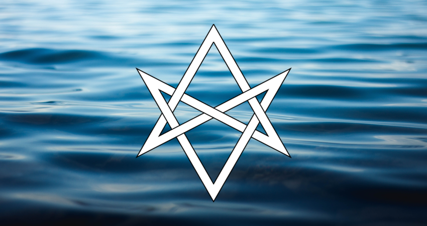 water with a unicursal hexagram in front