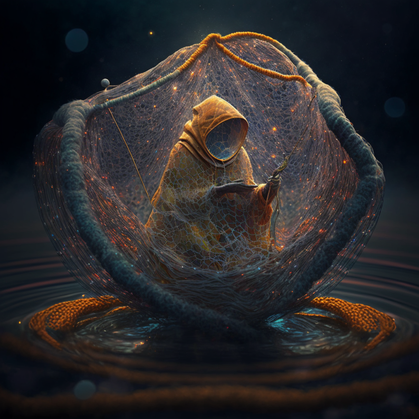 an anonymous God weaving Indra's net